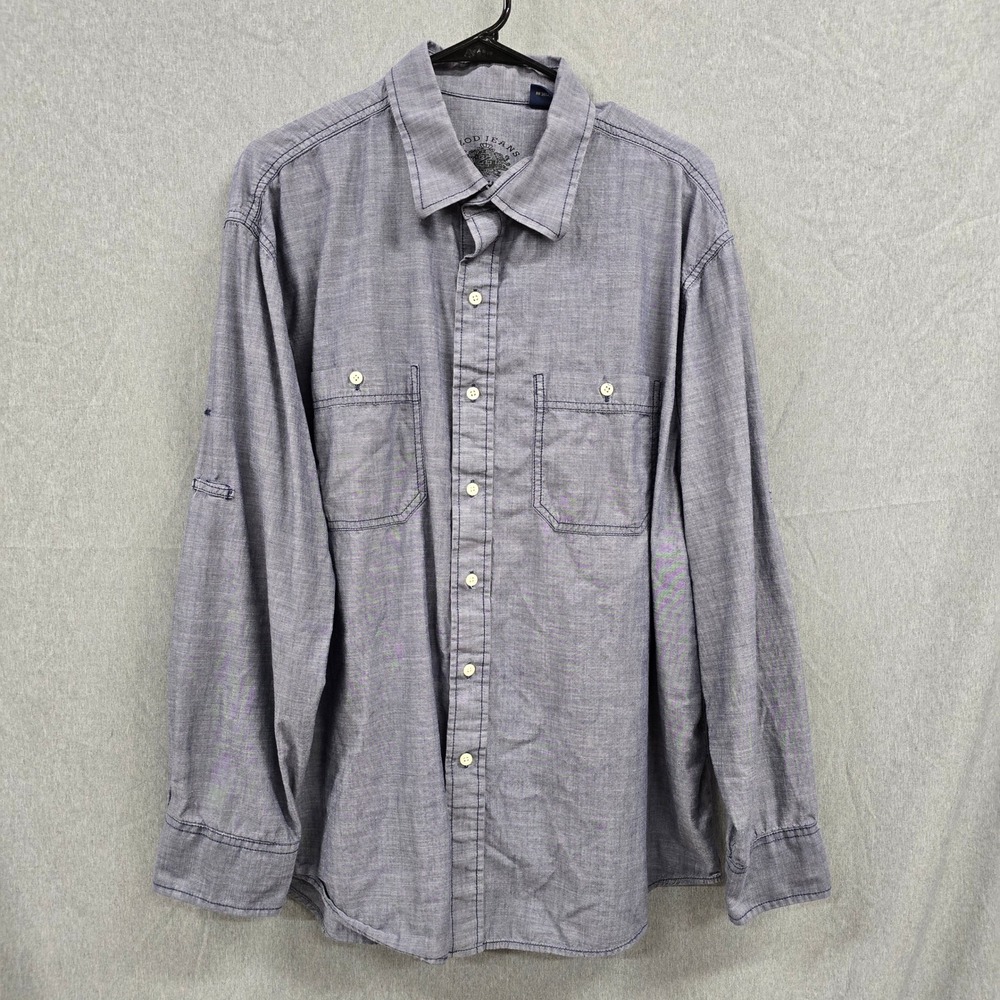 IZOD Jeans Archive Collection Mens XL Blue Chambray Button‎ Down Shirt